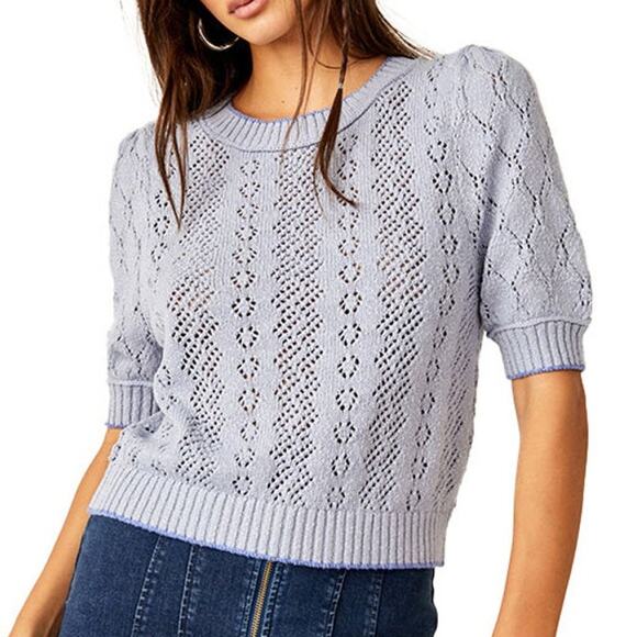 Free People Sweaters - NWT Free People Eloise Puff Sleeve Pullover Sweater Falling Water Combo Women XS